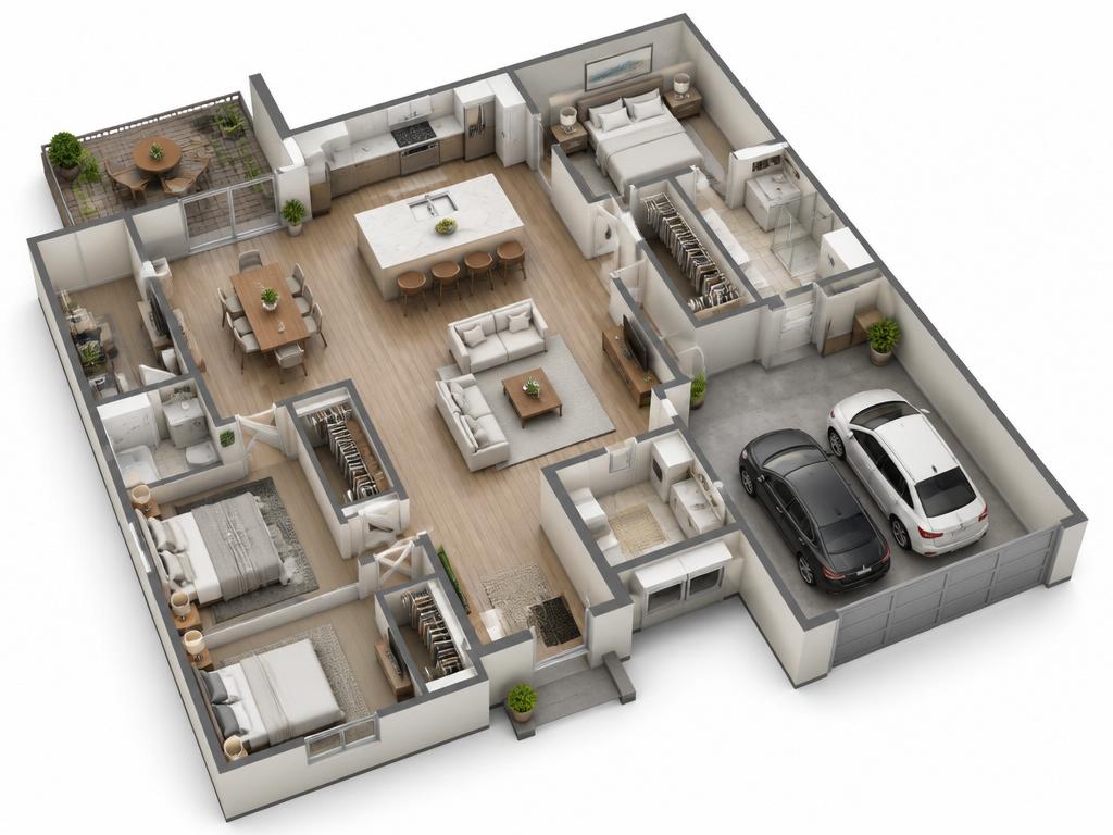 3D floor plan view of a custom home design in Sioux Falls, SD by Thurman Construction